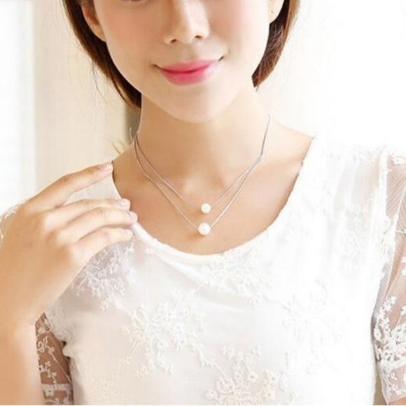 925 Sterling Silver Double Layer Pearl Necklace - Picture 2 of 8